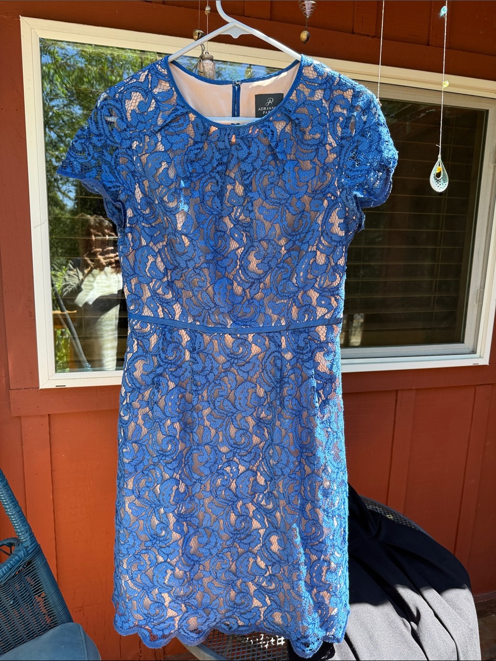 Adrianna Papell Blue Lace Sheath Dress with Nude Lining